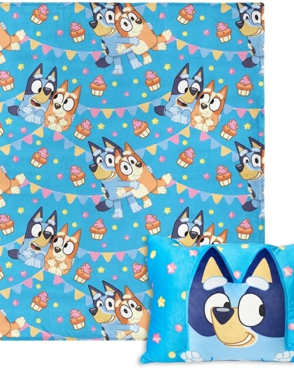 Blue Kids Throw Blanket and Pillow Set with Cartoon Puppy Print